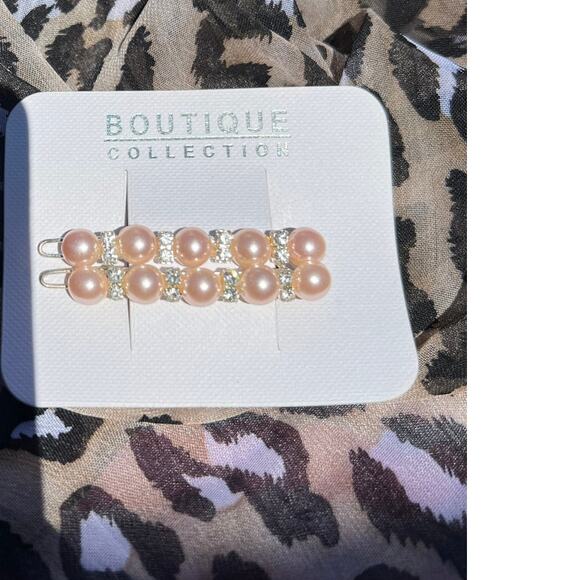 Faux Pearl Retro Deadstock New on Card Rhinestone Accent Hair barrettes NEW - Picture 11 of 12